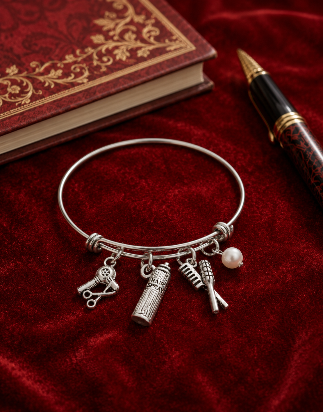 Hairdresser Beautician Pearl Bracelet Velvet Journal ChatGPT.png