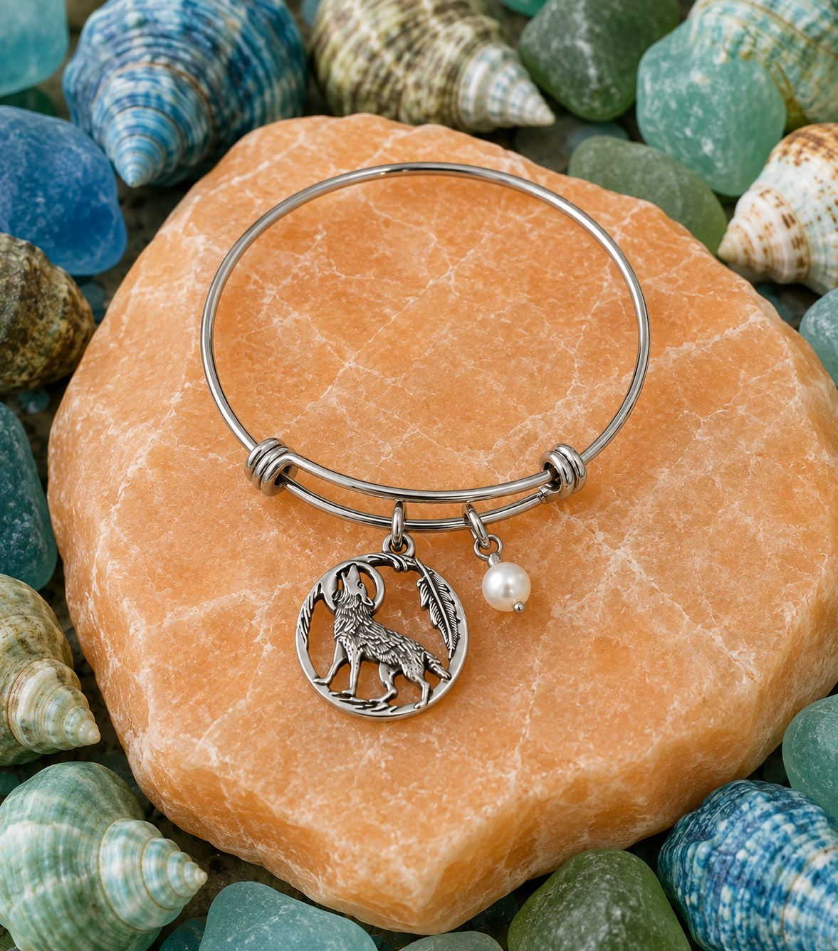 Wolf Semiprecious Handmade Bracelet