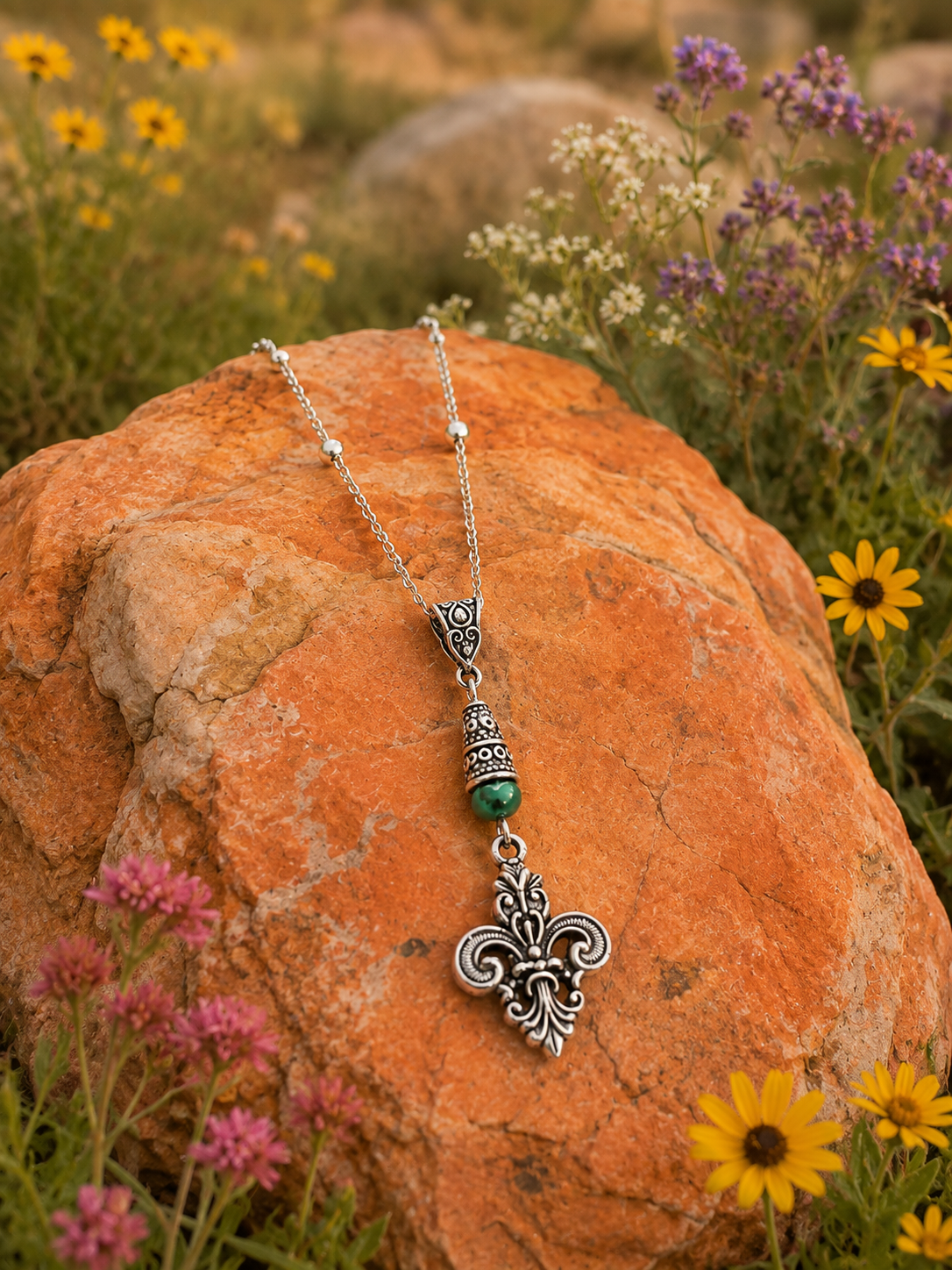 Fleur De Lis Necklace Green Accent Orange Rock ChatGPT.png