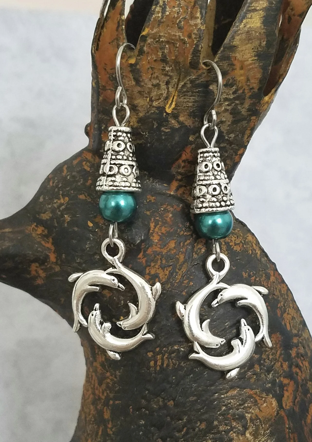 Silver & Green Dolphin Earrings.jpg