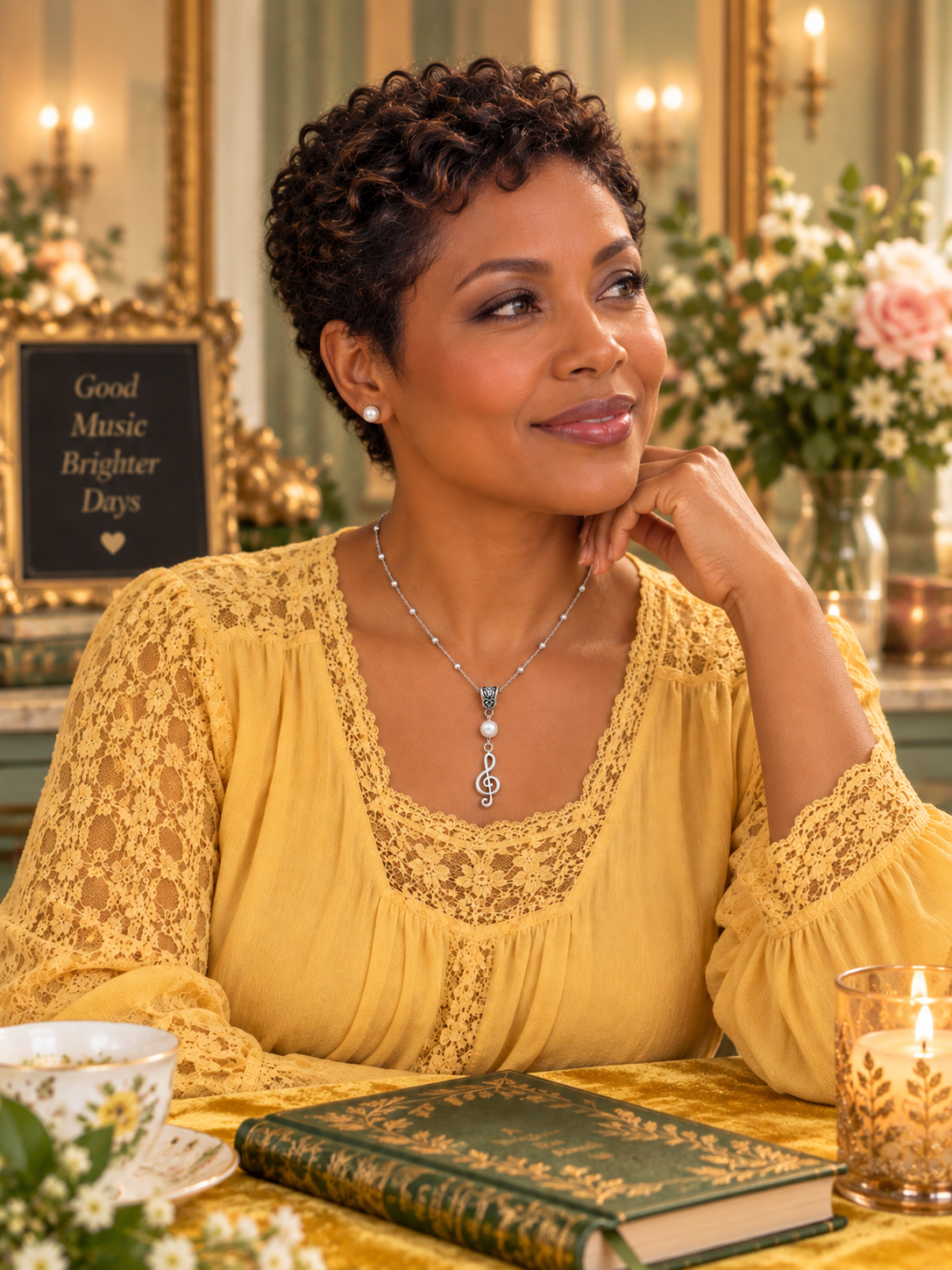 G Clef Pearl Necklace Woman Cafe ChatGPT.png