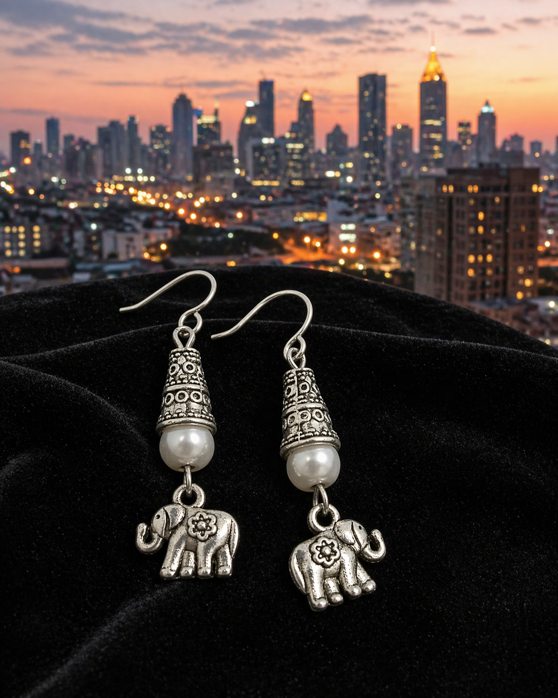 Elephant Tiny Handmade Earrings with a White Accent
