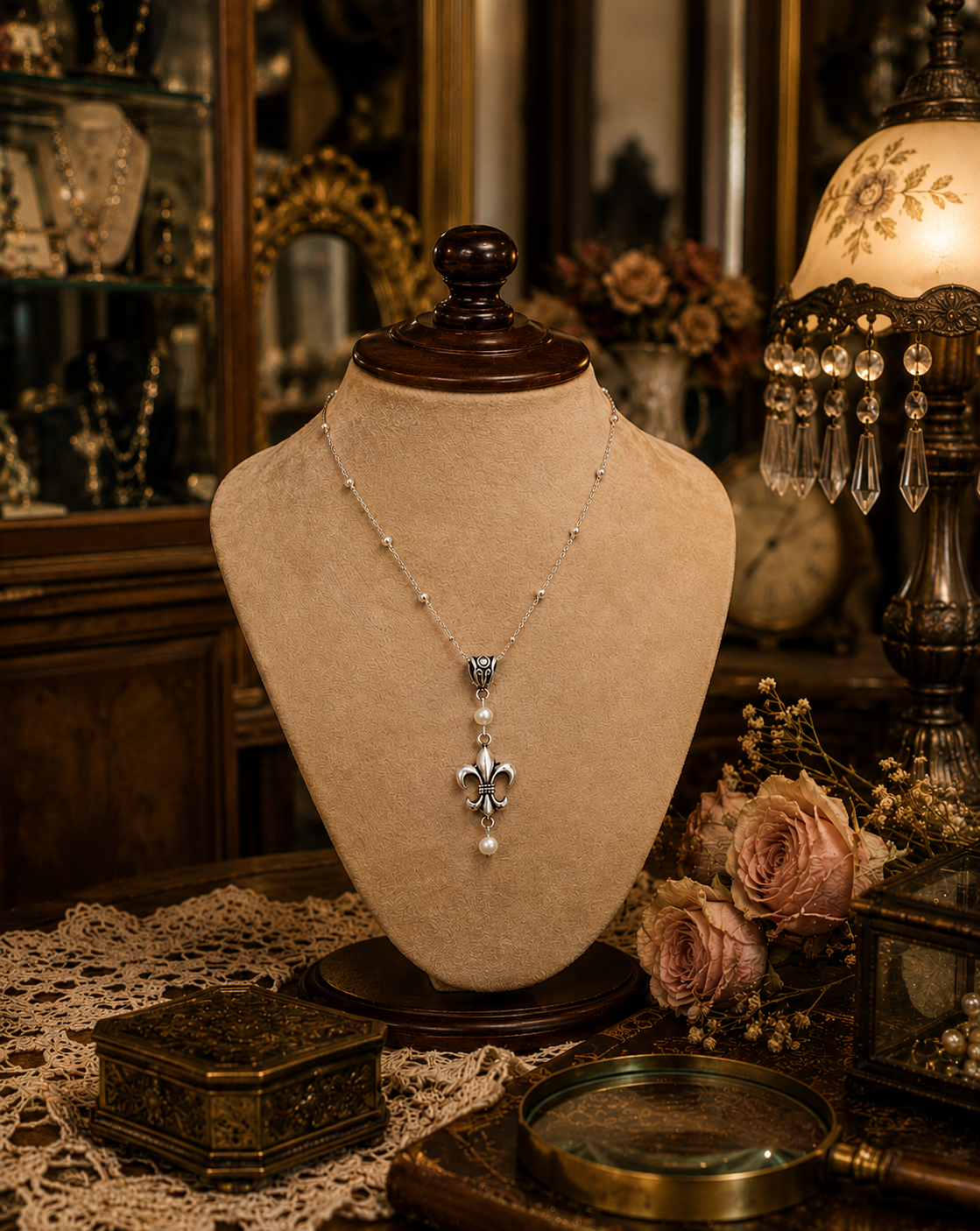 Fleur De Lis Pearl Necklace Vintage Shop ChatGPT.png