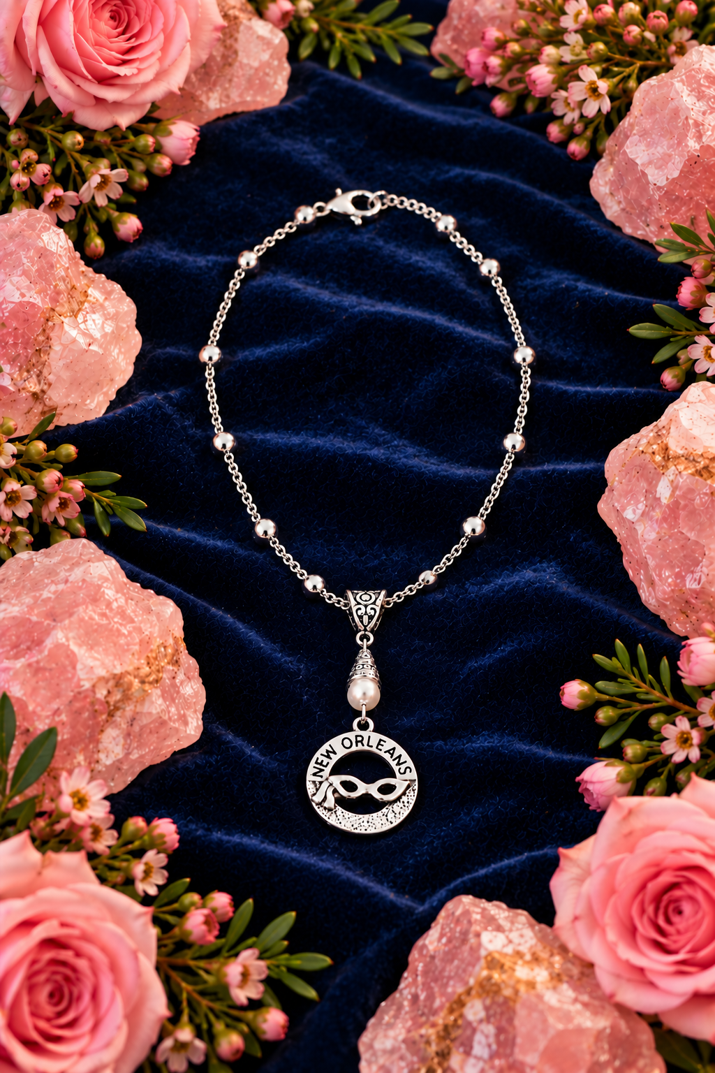 New Orleans Circle Necklace on Navy Velvet ChatGPT.png
