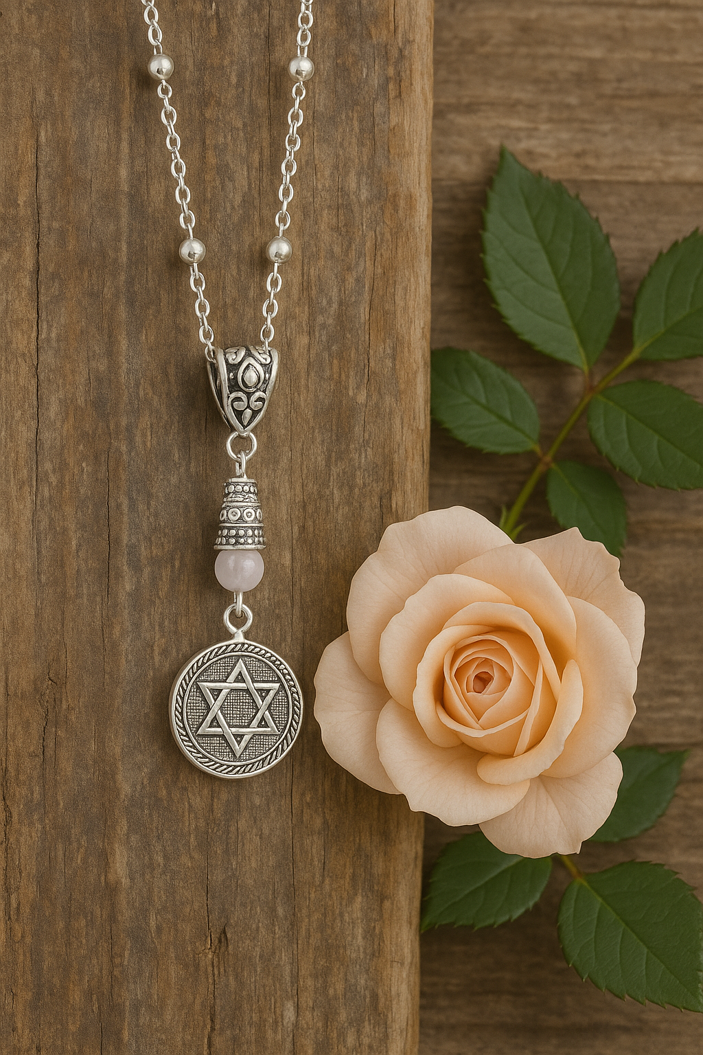 Star Of David Rose Quartz New Necklace Pretty Background ChatGPT.png