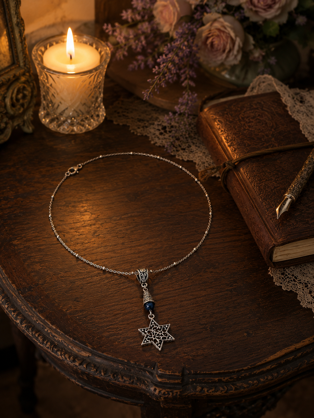 Star Of David Blue Filigree Necklace Journal Candle ChatGPT.png