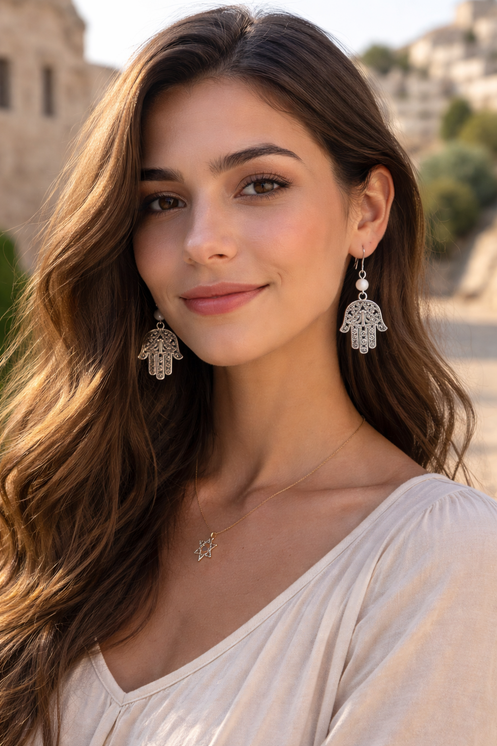 Hamsa Pearl Handmade Earrings