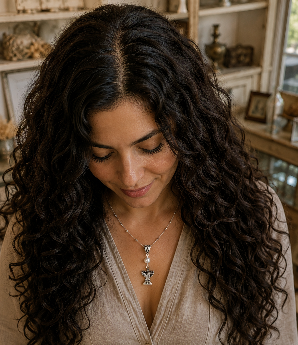 Menorah Pearl Necklace Jewish Model ChatGPT.png