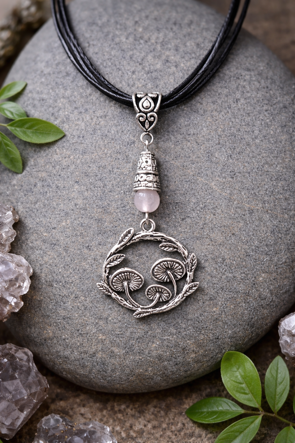Mushroom Rose Quartz Necklace Rock ChatGPT.png