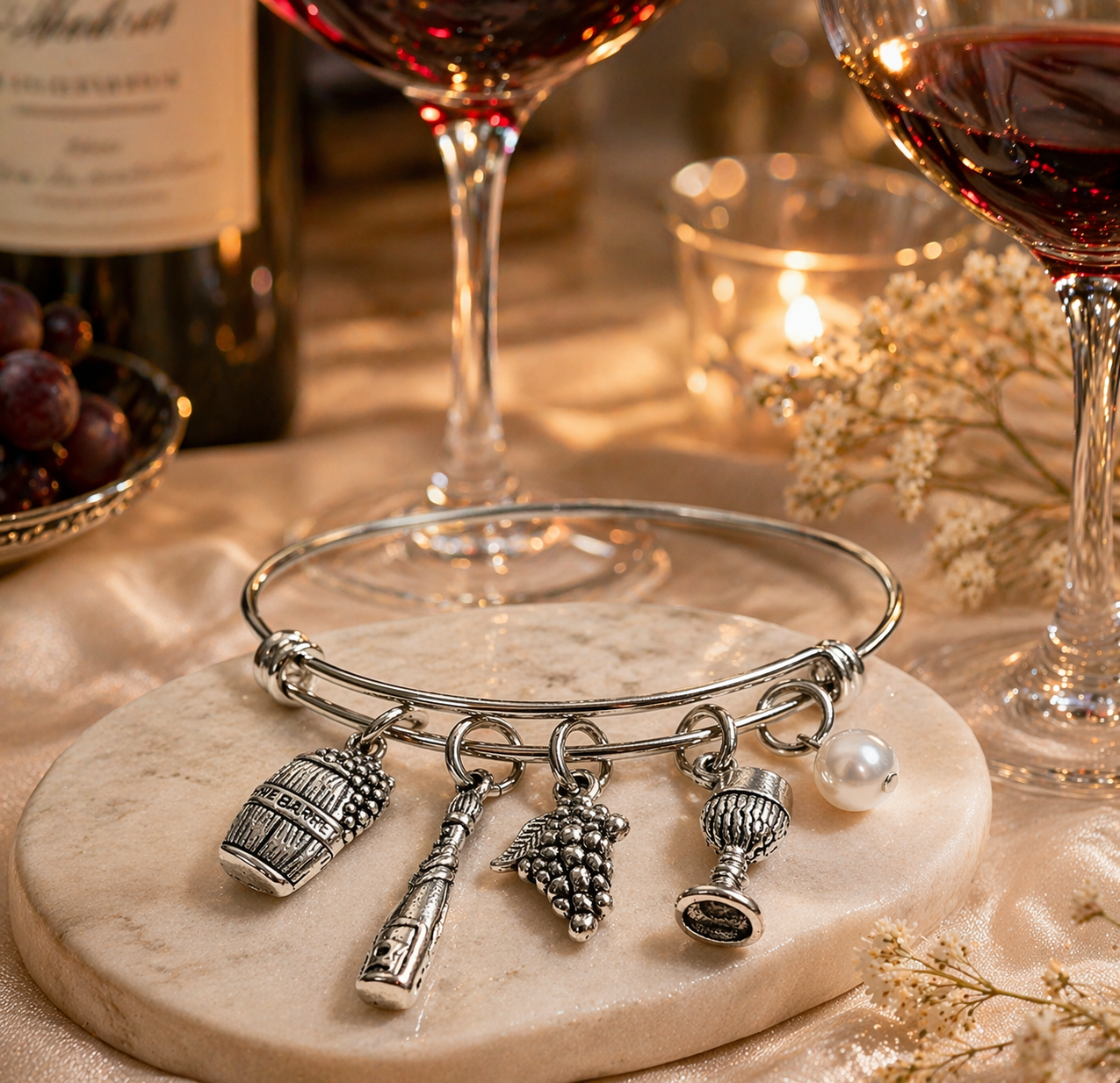 Wine Semiprecious Handmade Charm Bracelet