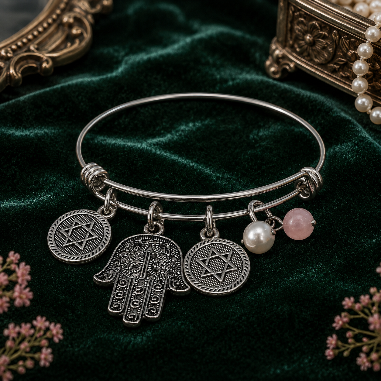 Hamsa Star Of David Pearl Rose Quartz Bracelet Velvet ChatGPT.png