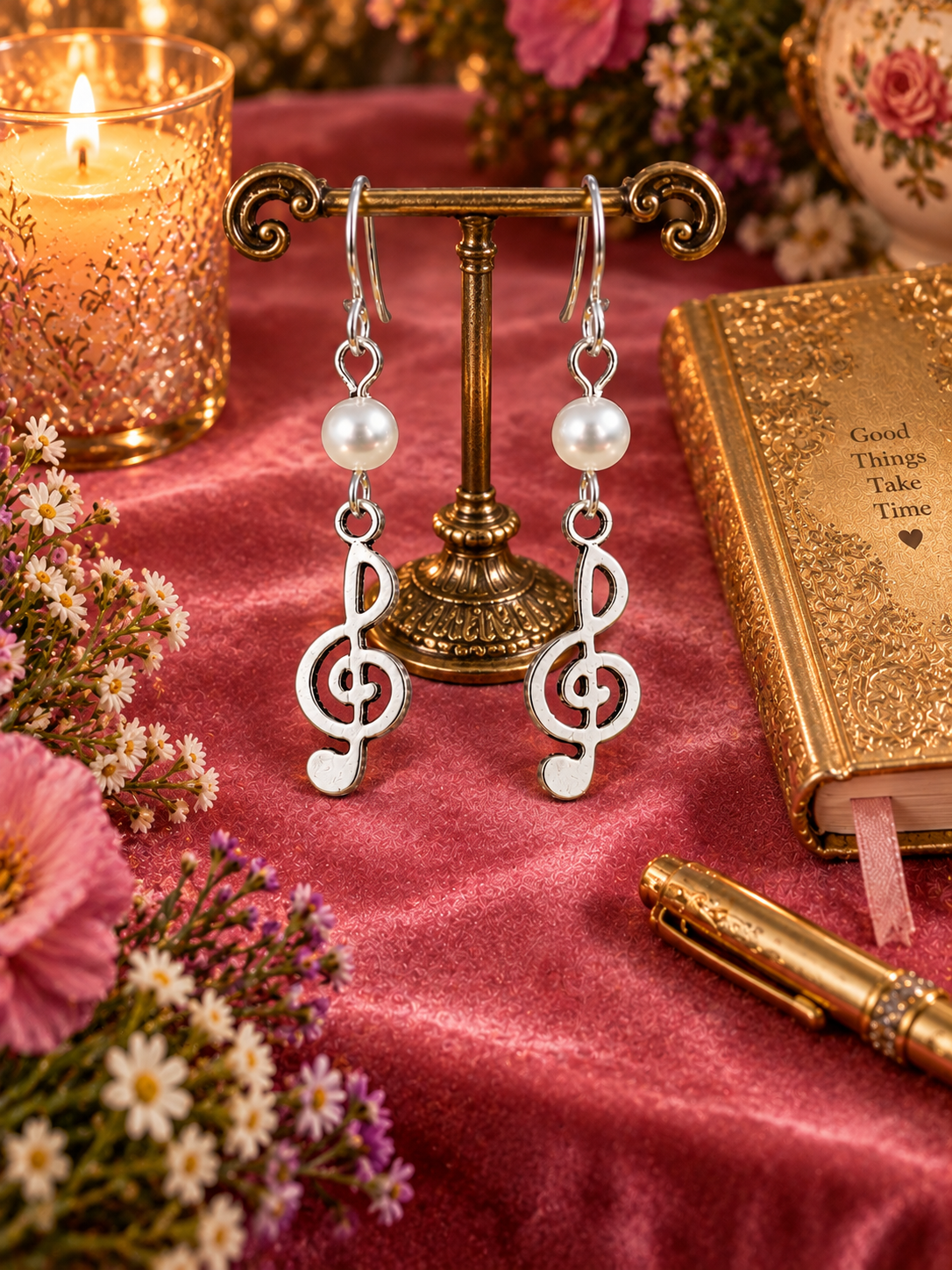 G Clef Pearl Earrings Pink Velvet ChatGPT.png