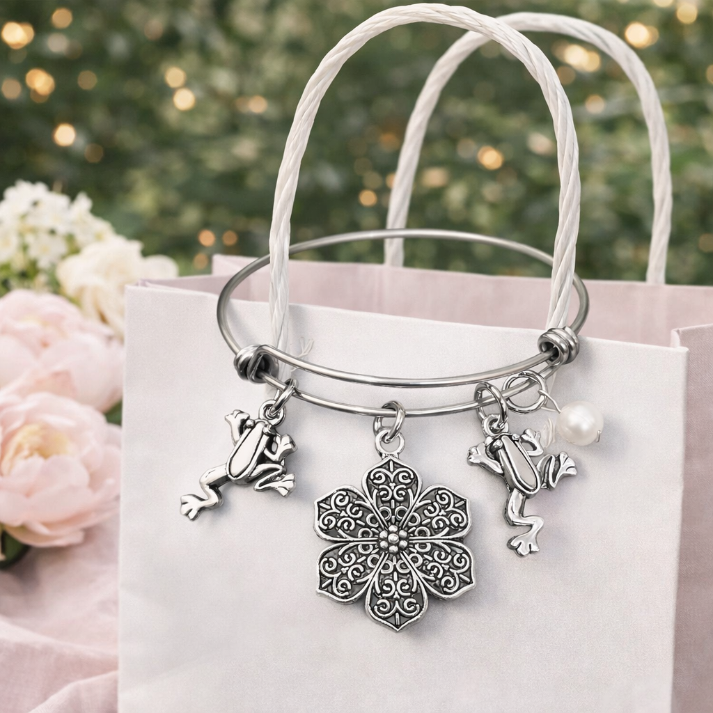 Frog & Flower Semiprecious Handmade Bracelet