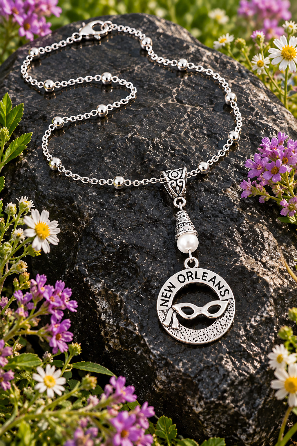 New Orleans Circle Necklace White Accent Rock ChatGPT.png