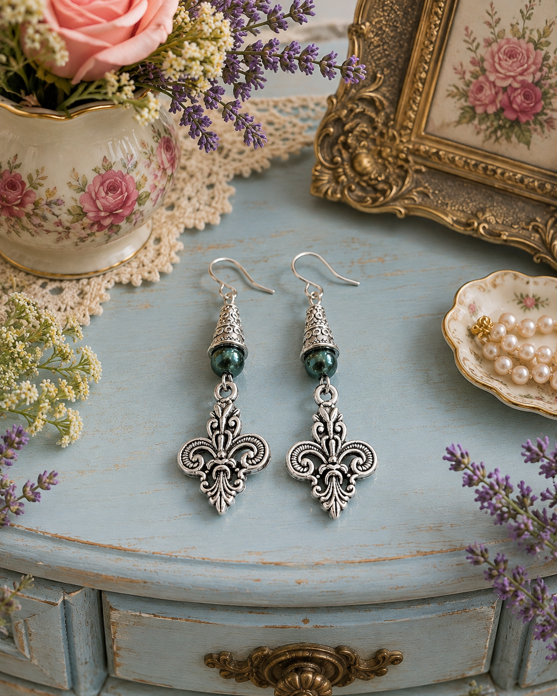 Fleur De Lis Green Earrings Dresser ChatGPT.png