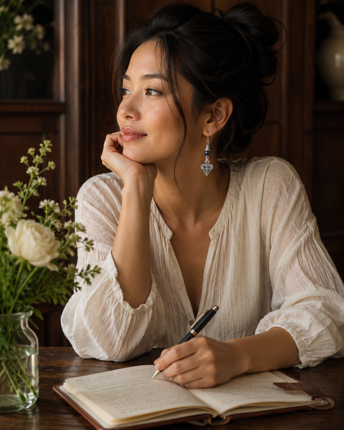 Fleur De Lis Earrings Blue Model ChatGPT.png