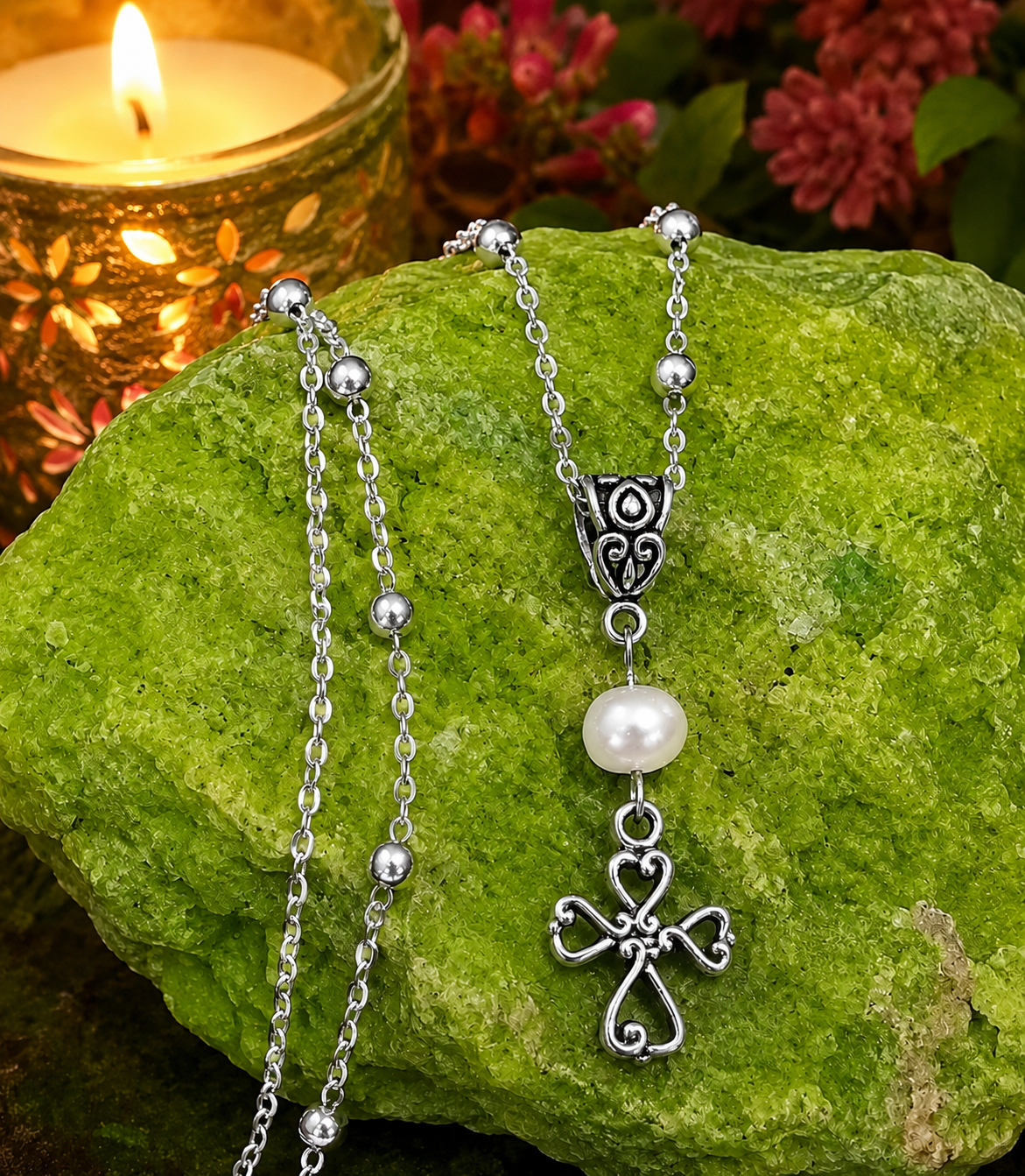 Cross Pearl Rock Candle Necklace ChatGPT.png
