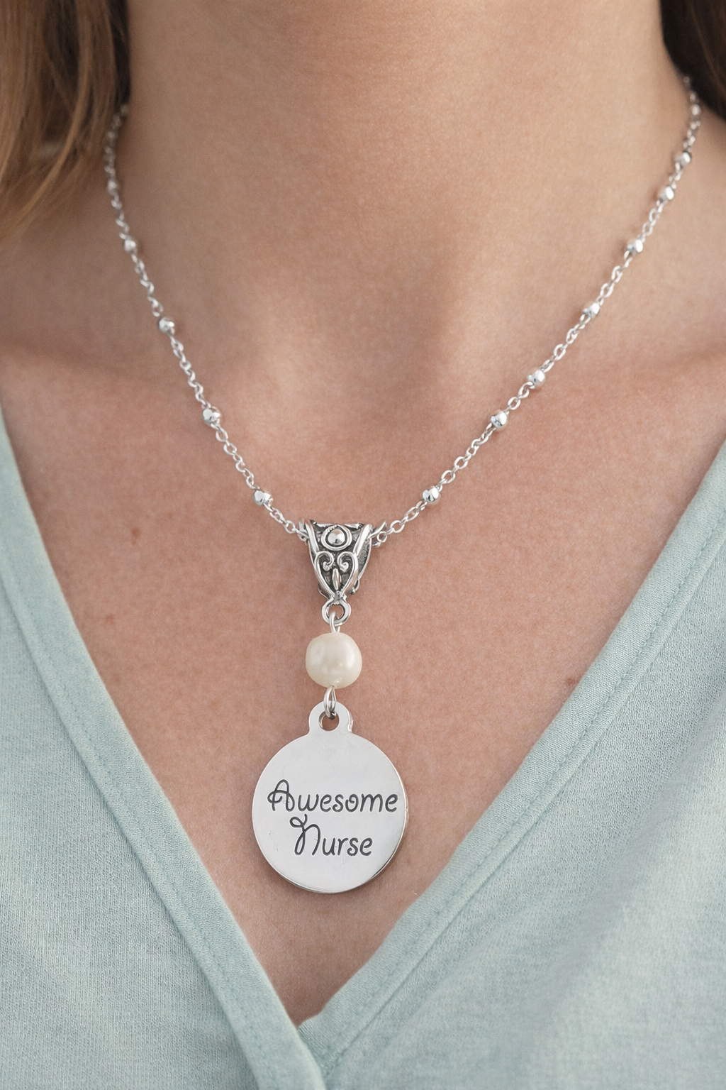 Awesome Nurse Pearl Handmade Necklace on a Sterling Silver Chain