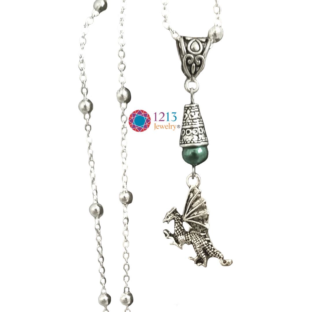 Dragon Logo Green Accent Necklace Close White Background.png
