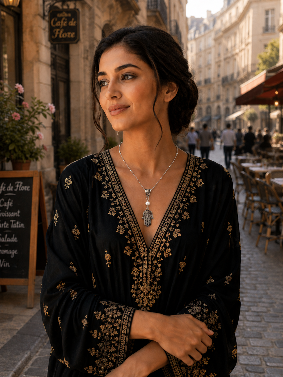 Hamsa Pearl Necklace Model Cafes ChatGPT.png