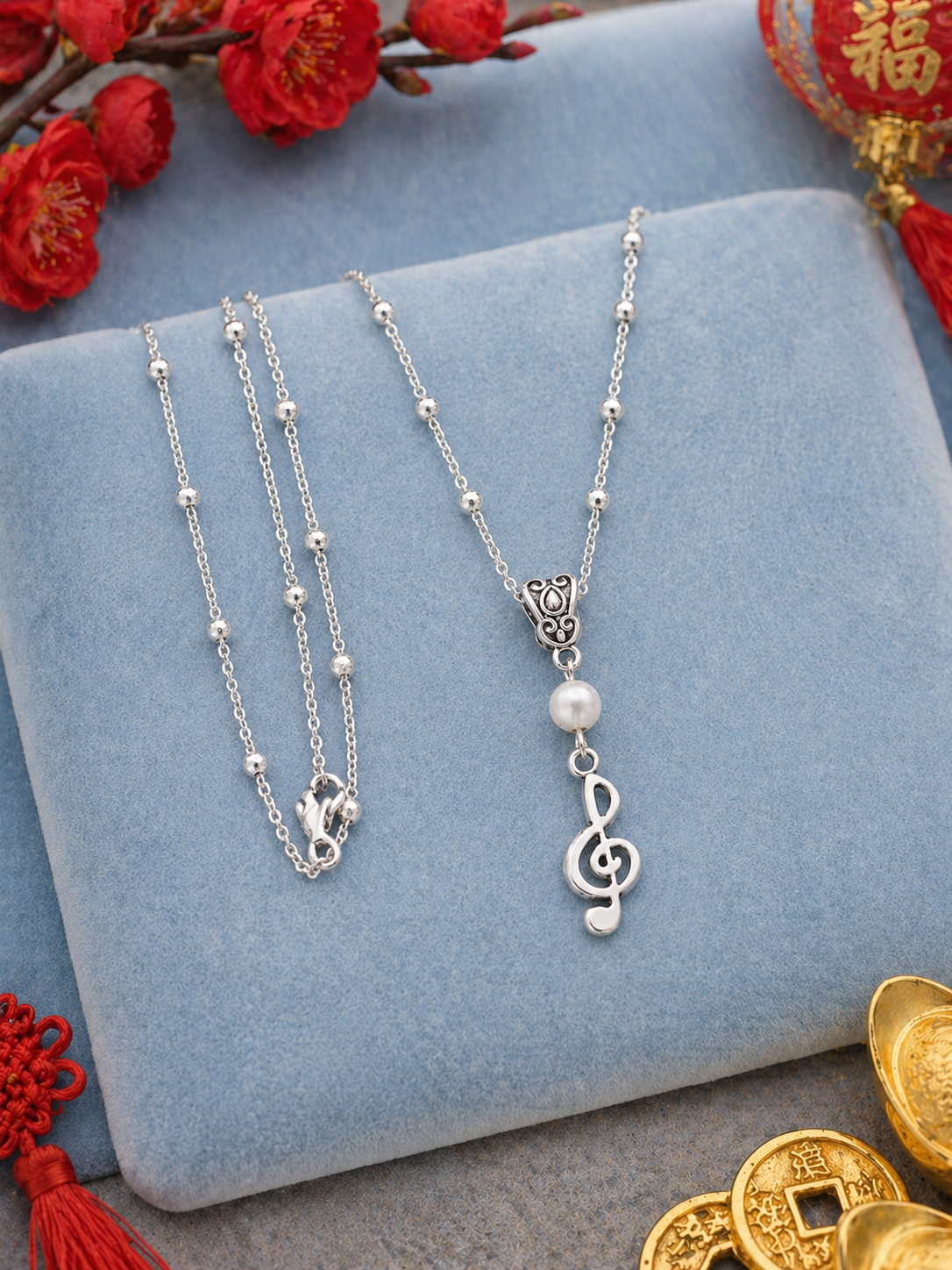 G Clef Pearl Necklace Blue Velvet ChatGPT.png