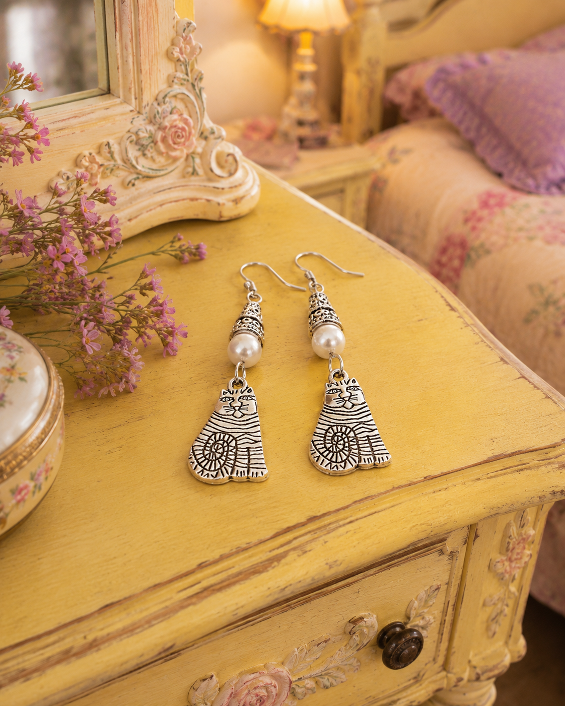 Cat Earrings White Yellow Dresser ChatGPT.png