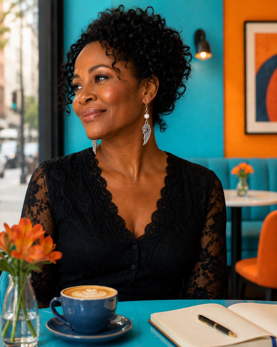 Wing Pearl Earrings Woman Cafe ChatGPT.png