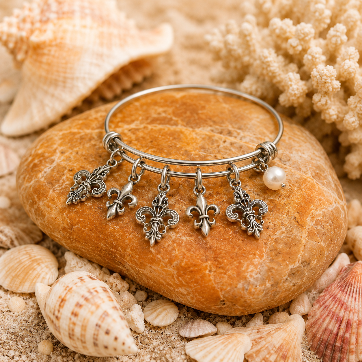 Fleur De Lis Pearl Bracelet Stone Shells ChatGPT.png