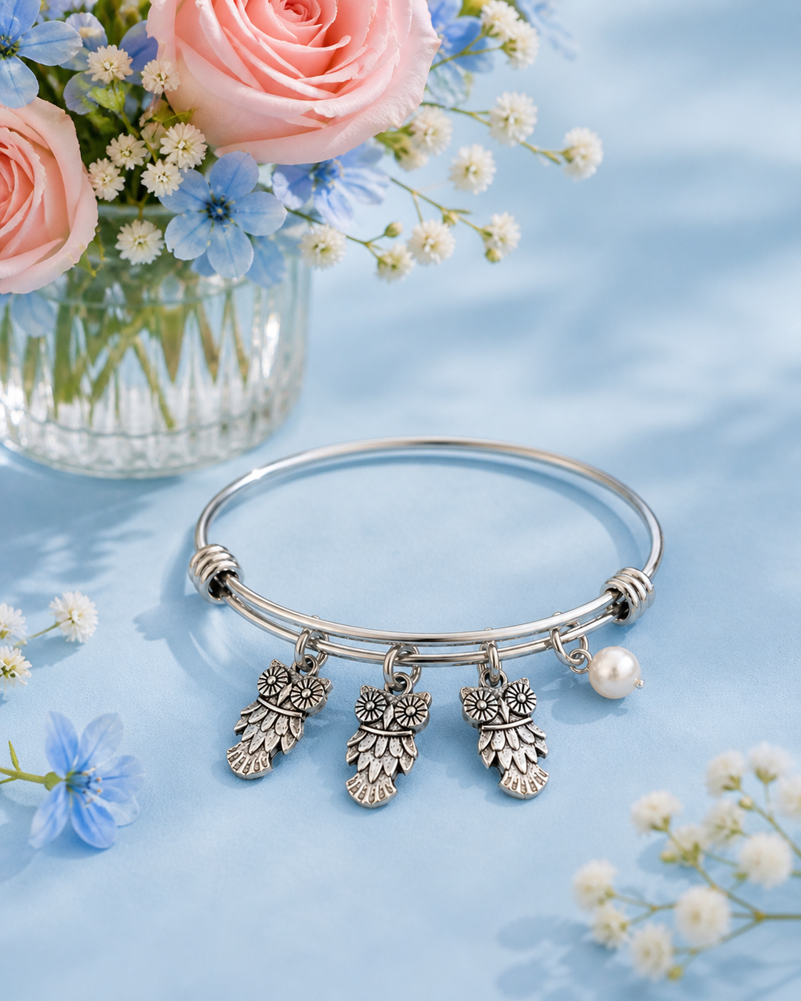 Owl Bracelet Blue Flowers ChatGPT.png