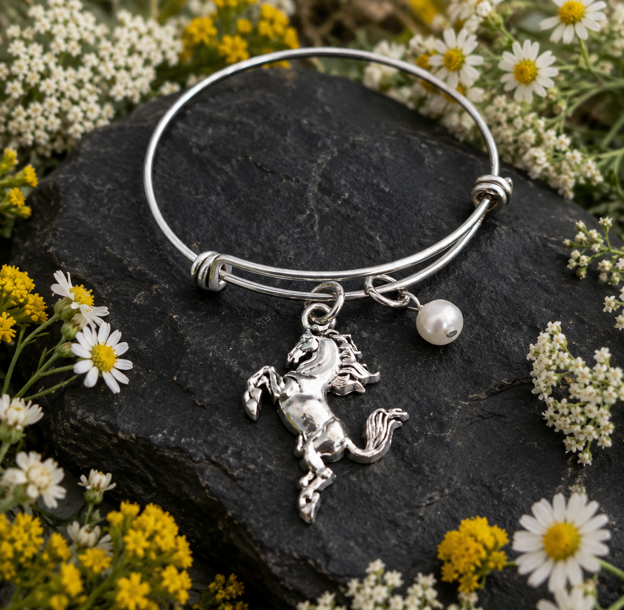 Horse Pearl Bracelet Rock Wild Flowers ChatGPT.png