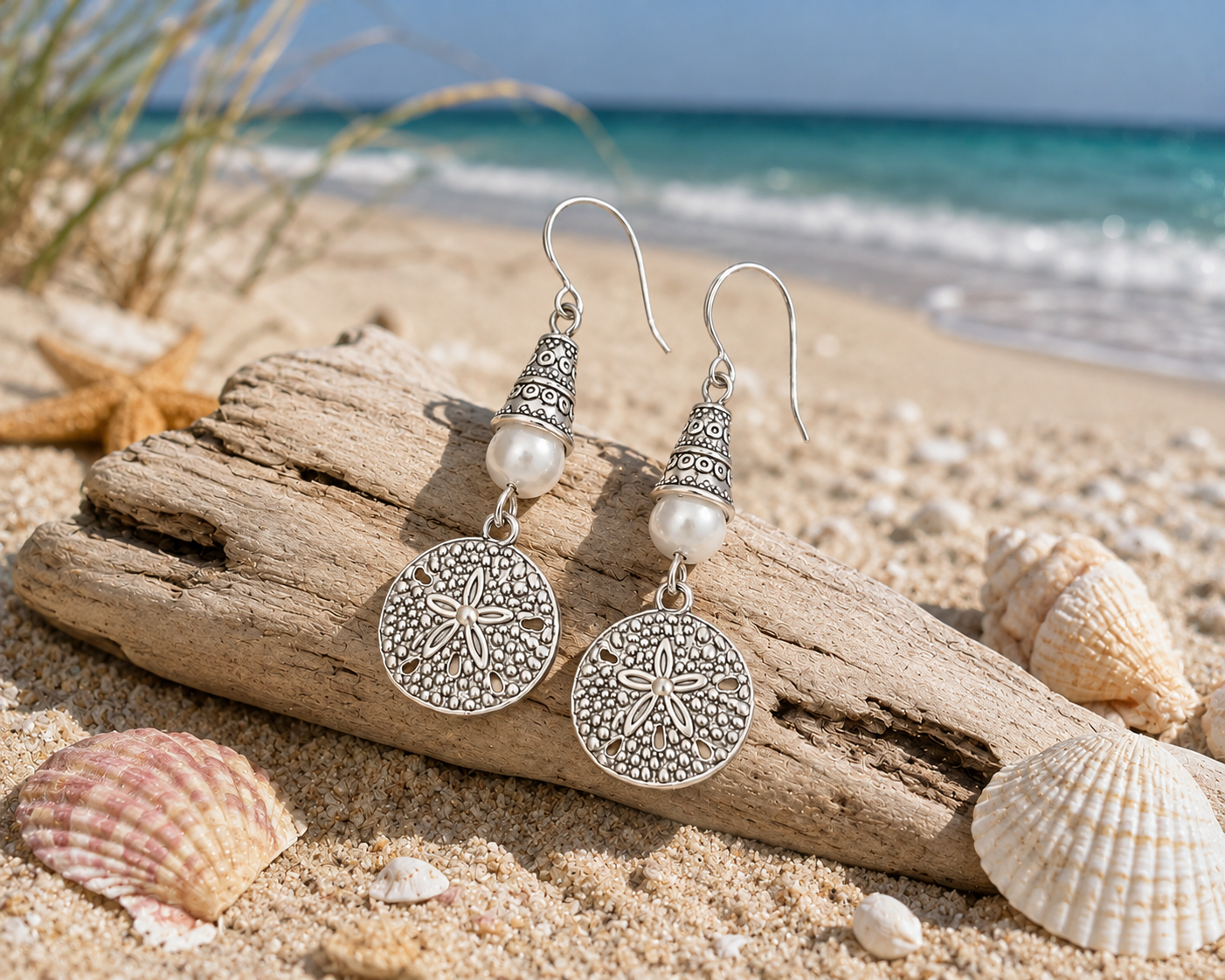 Sand Dollar Earrings White Beach ChatGPT.png