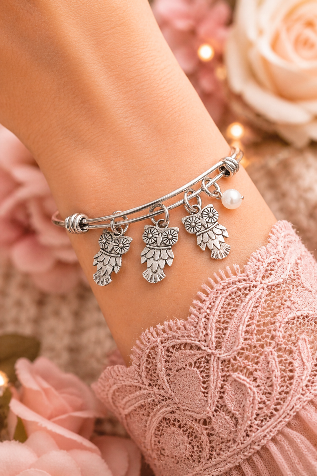 Owl Semiprecious Handmade Bracelet
