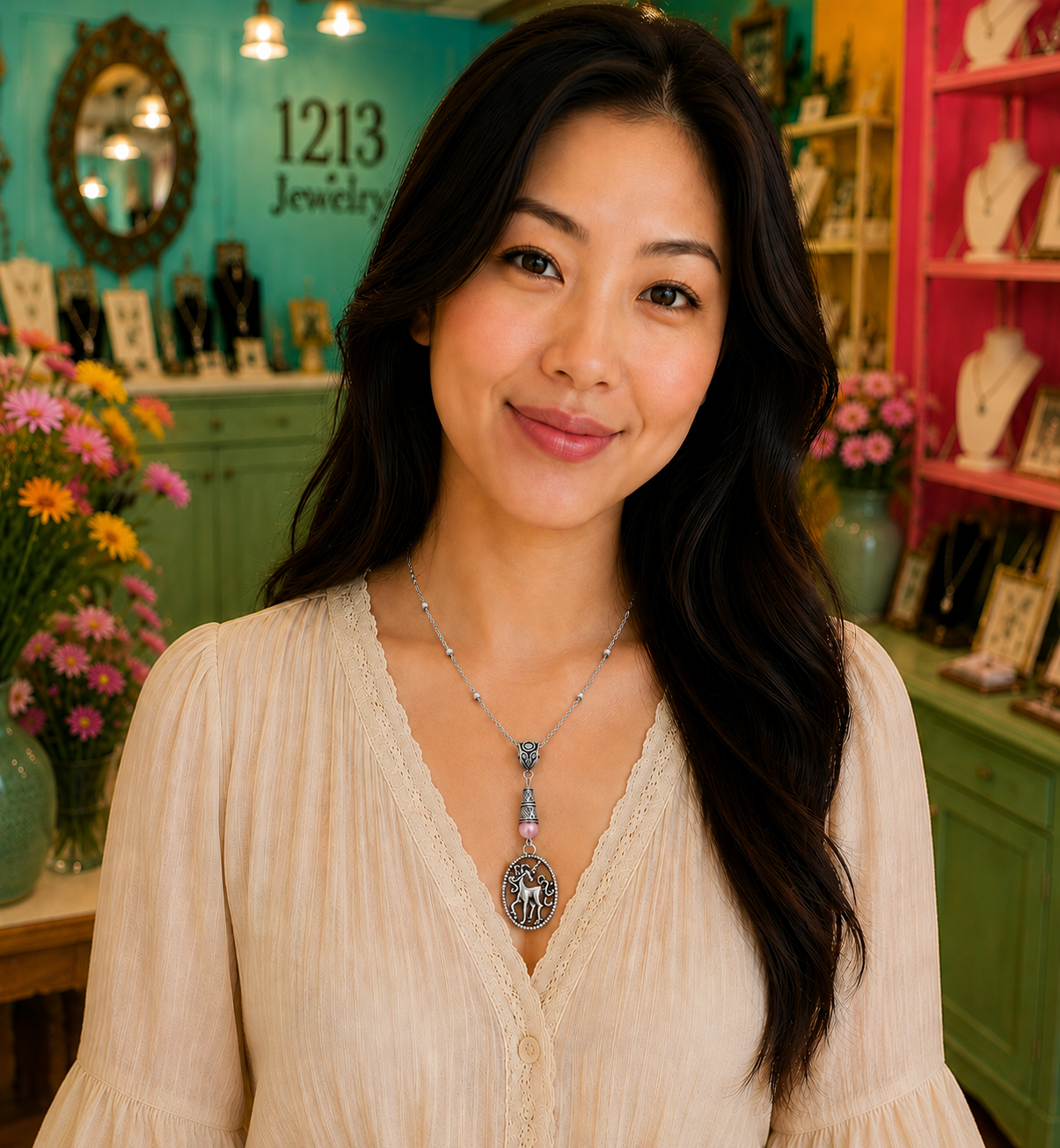Unicorn Semiprecious Handmade Necklace on a Sterling Silver Chain