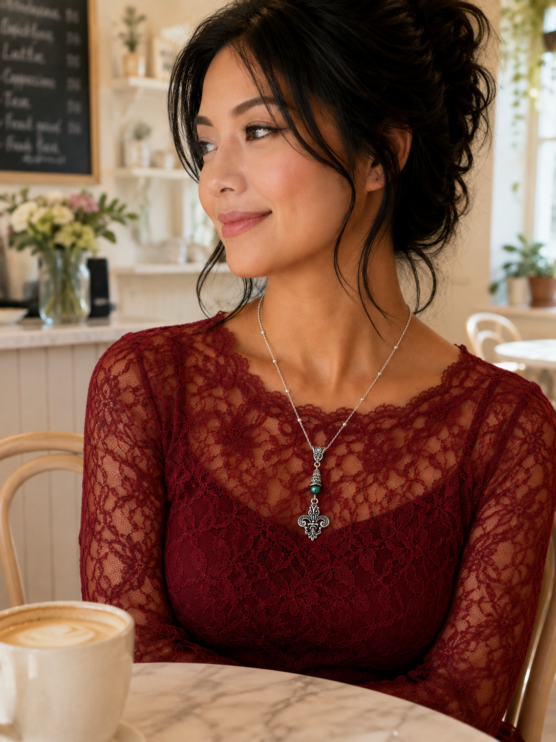 Fleur De Lis Necklace Green Accent Cafe ChatGPT.png