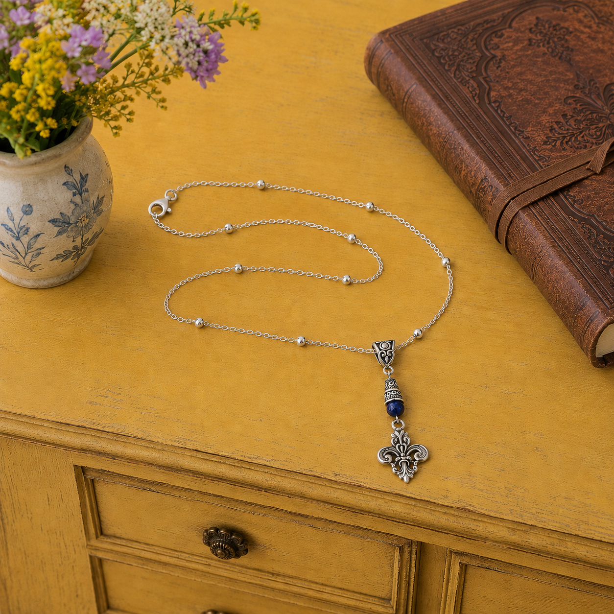 Fleur De Lis Blue Necklace Dresser ChatGPT.png