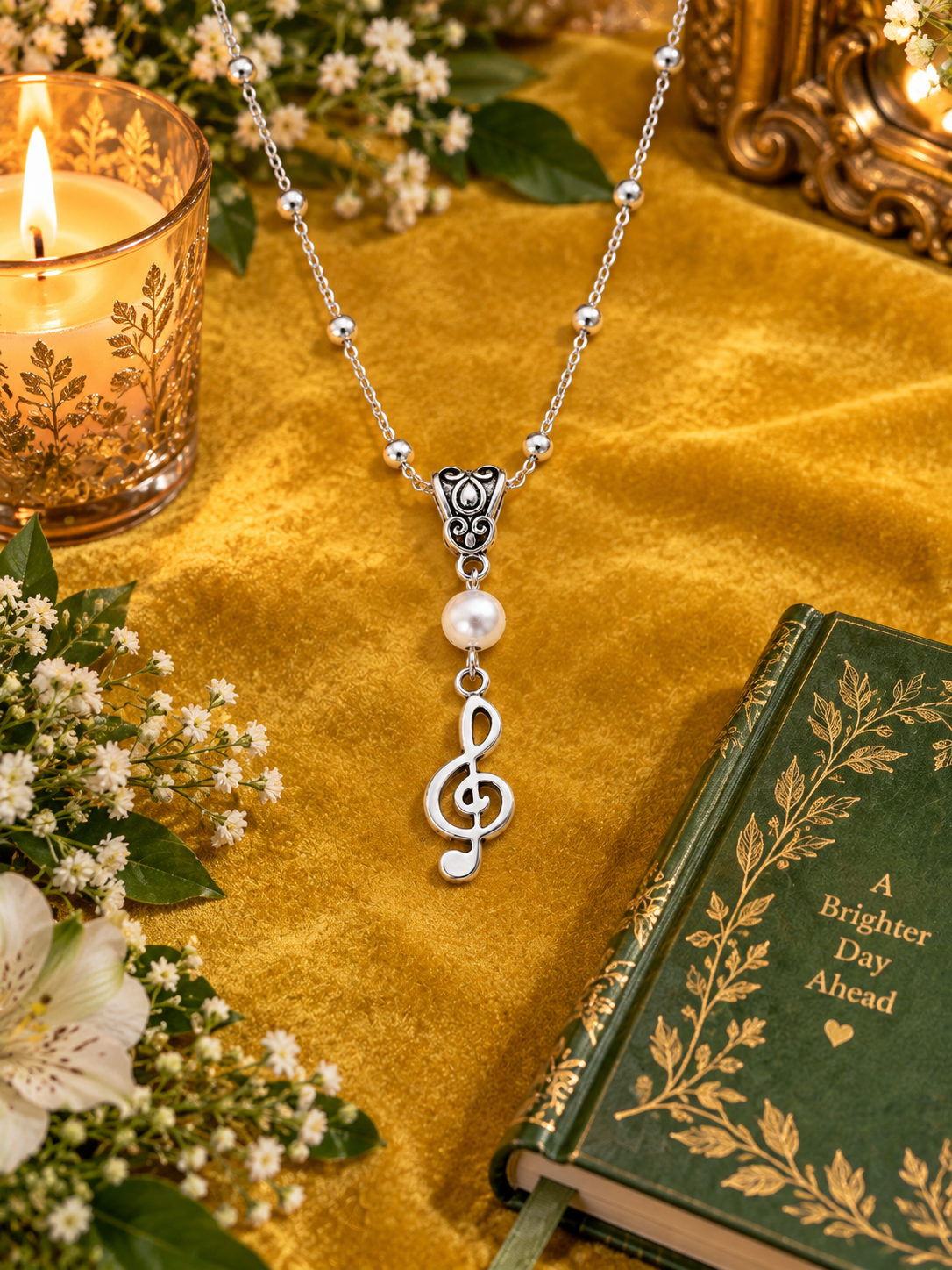 G Clef Pearl Necklace Velvet Candle ChatGPT.png