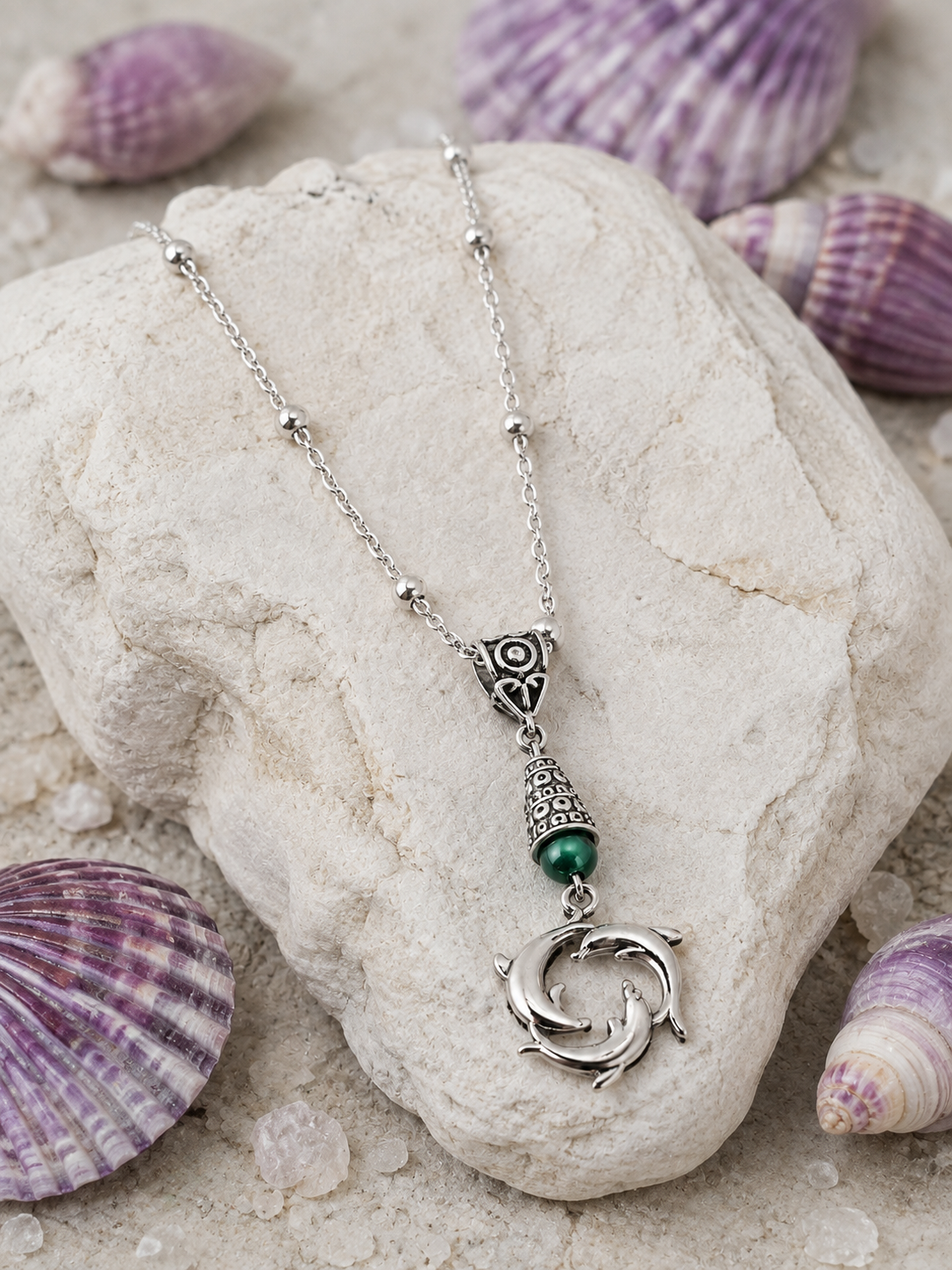 Dolphin Necklace Green Rock Shells 2 ChatGPT.png