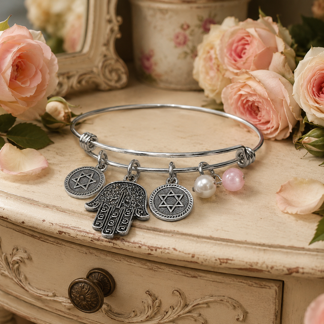 Hamsa Star Of David Pearl Rose Quartz Bracelet Dresser ChatGPT.png
