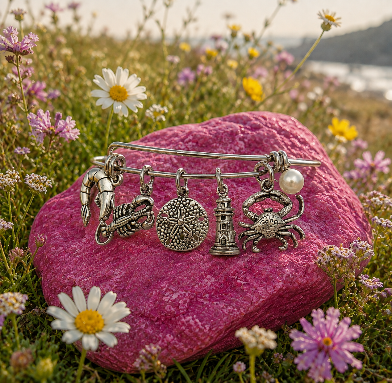 Beach Pearl Bracelet Fuscia Rock Flowers ChatGPT.png