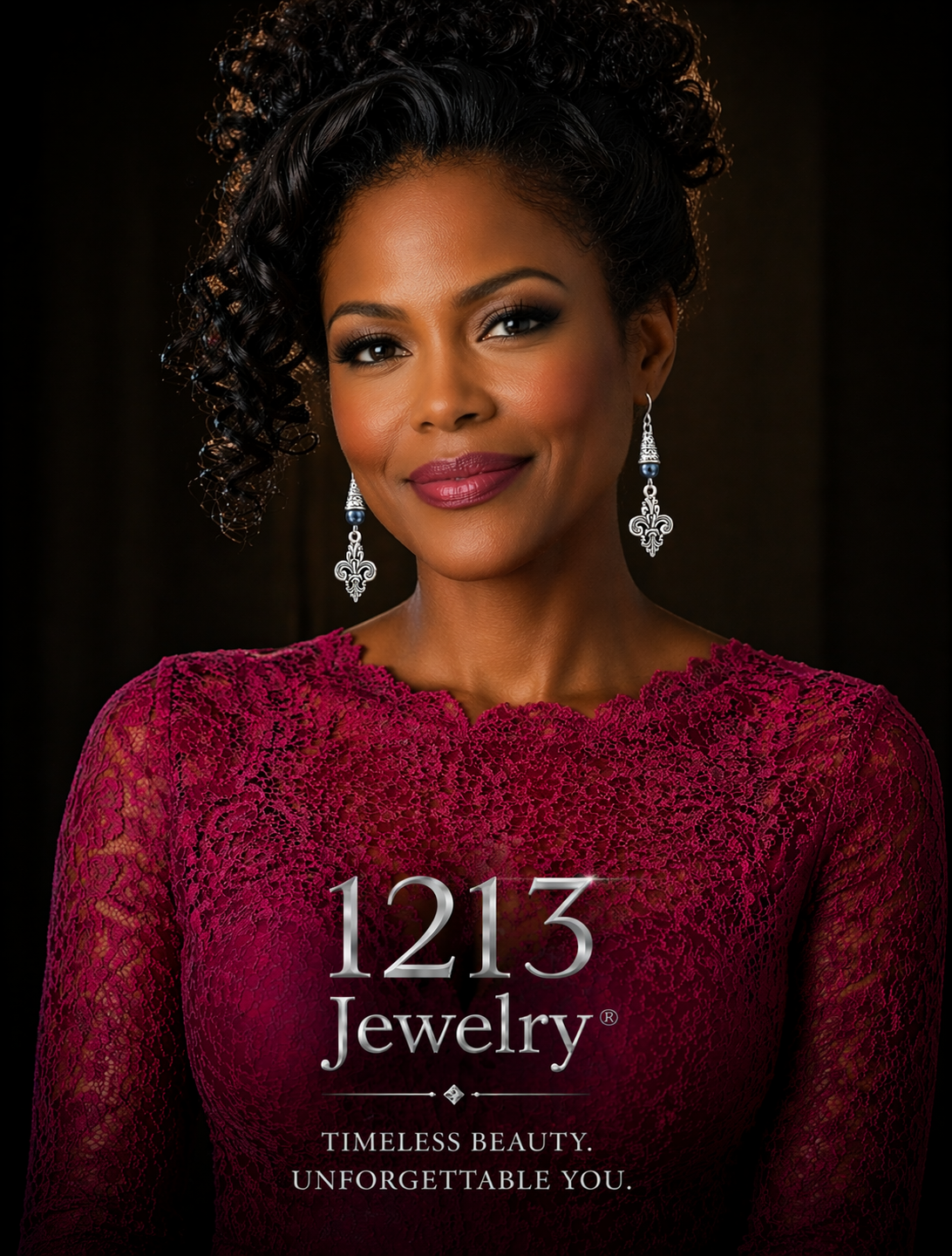 Blue Fleur De Lis Earrings Editorial Style Model ChatGPT.png