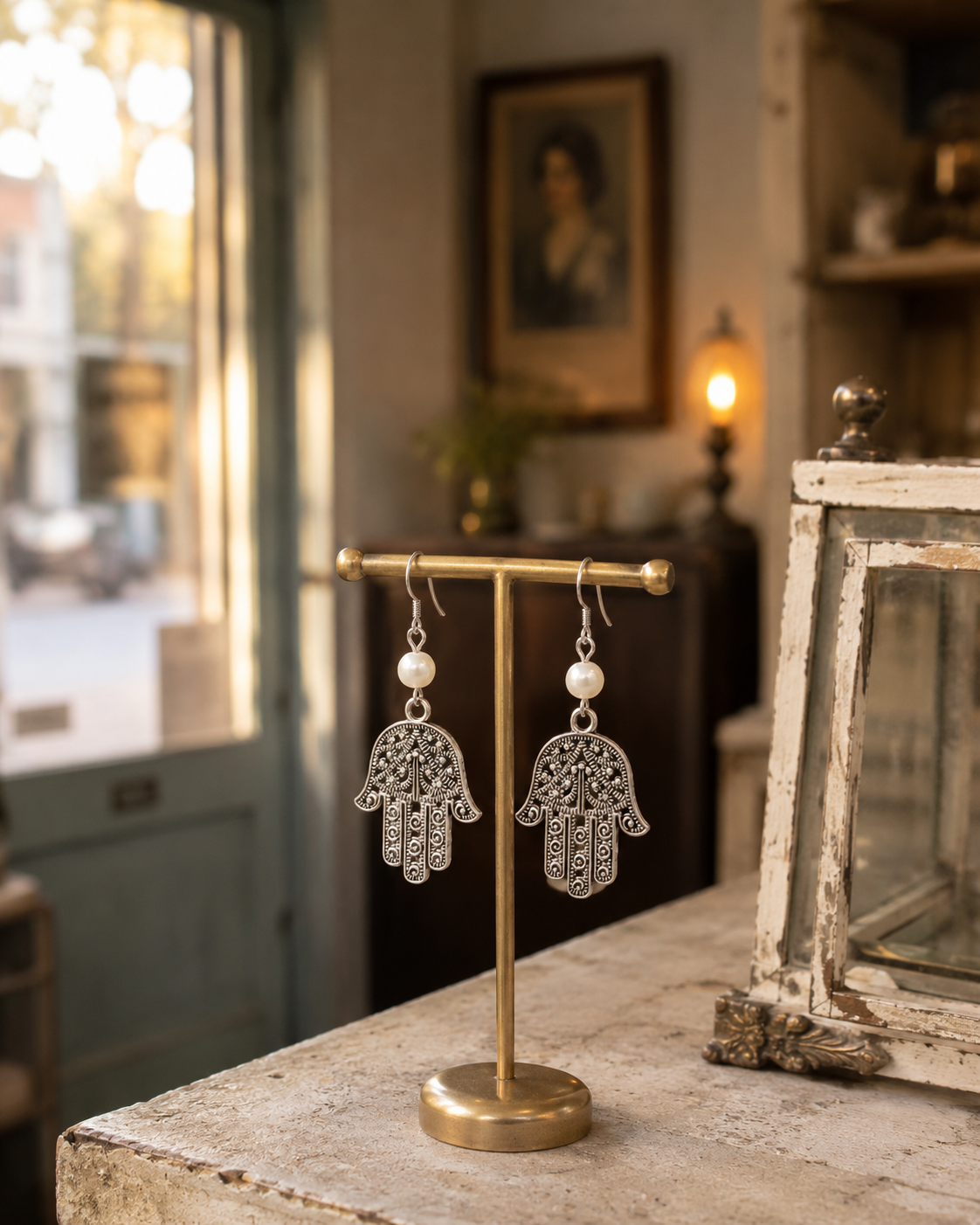 Hamsa Pearl Earrings Vintage Shop ChatGPT.png