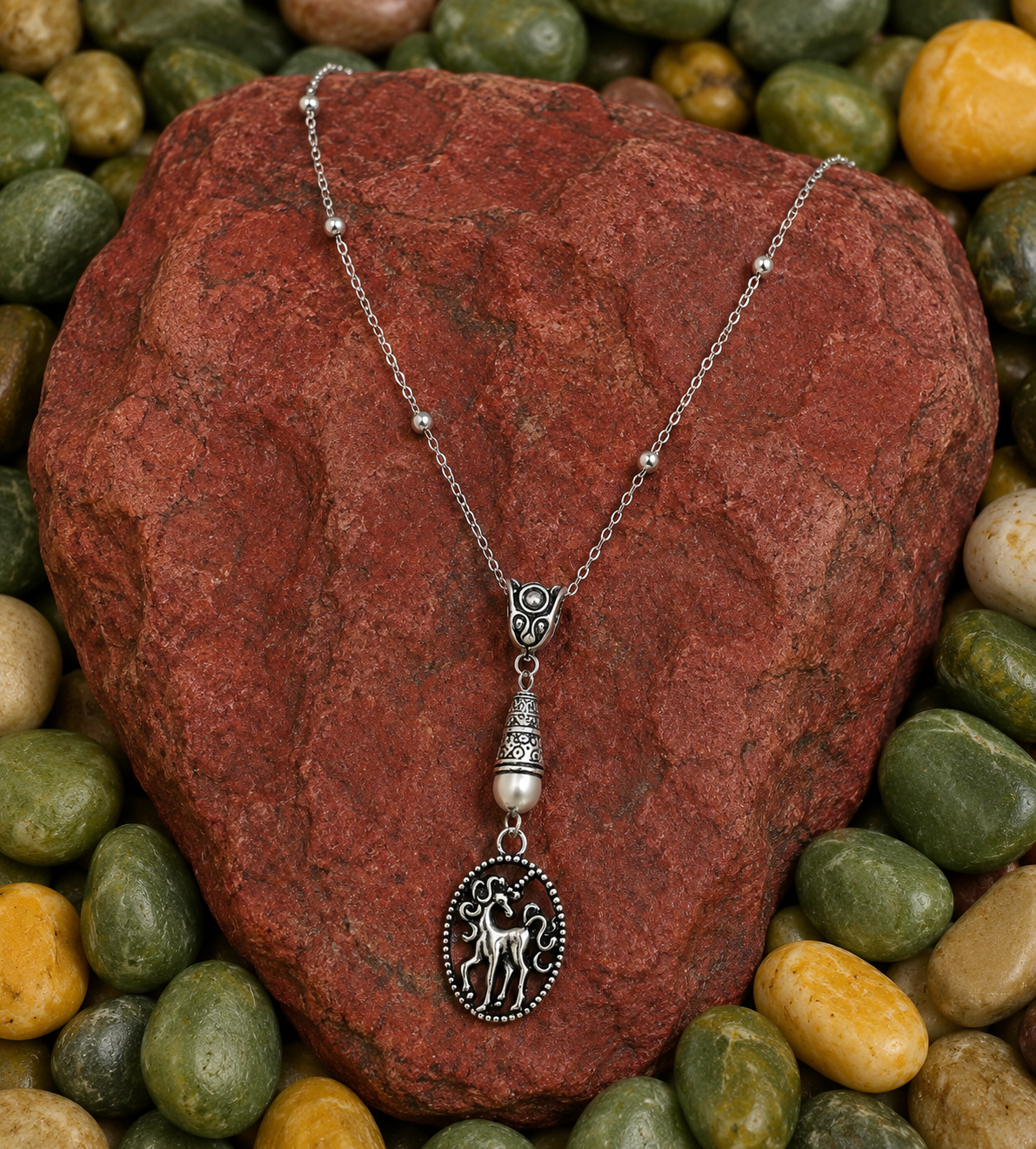 Unicorn Semiprecious Handmade Necklace on a Sterling Silver Chain