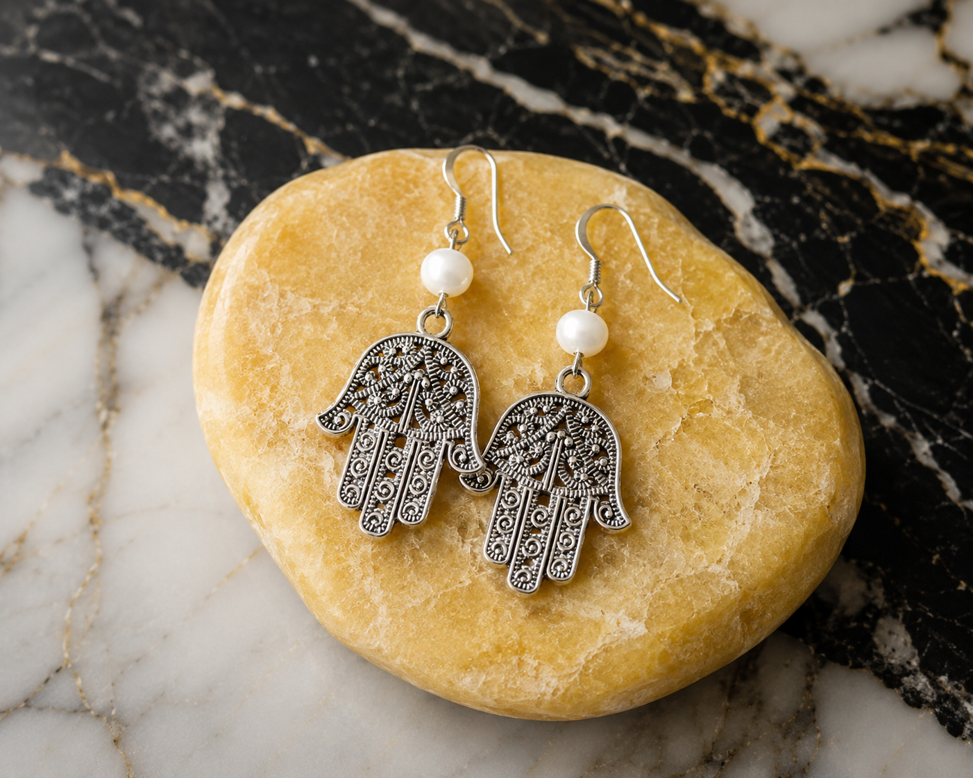 Hamsa Pearl Earrings Yellow Stone ChatGPT.png