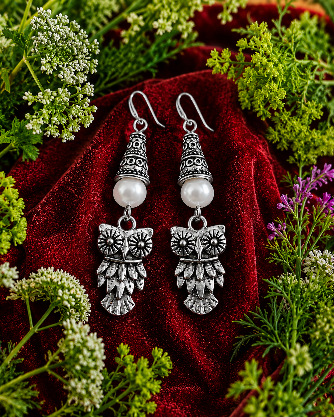 Owl Earrings White Velvet Flowers ChatGPT.png