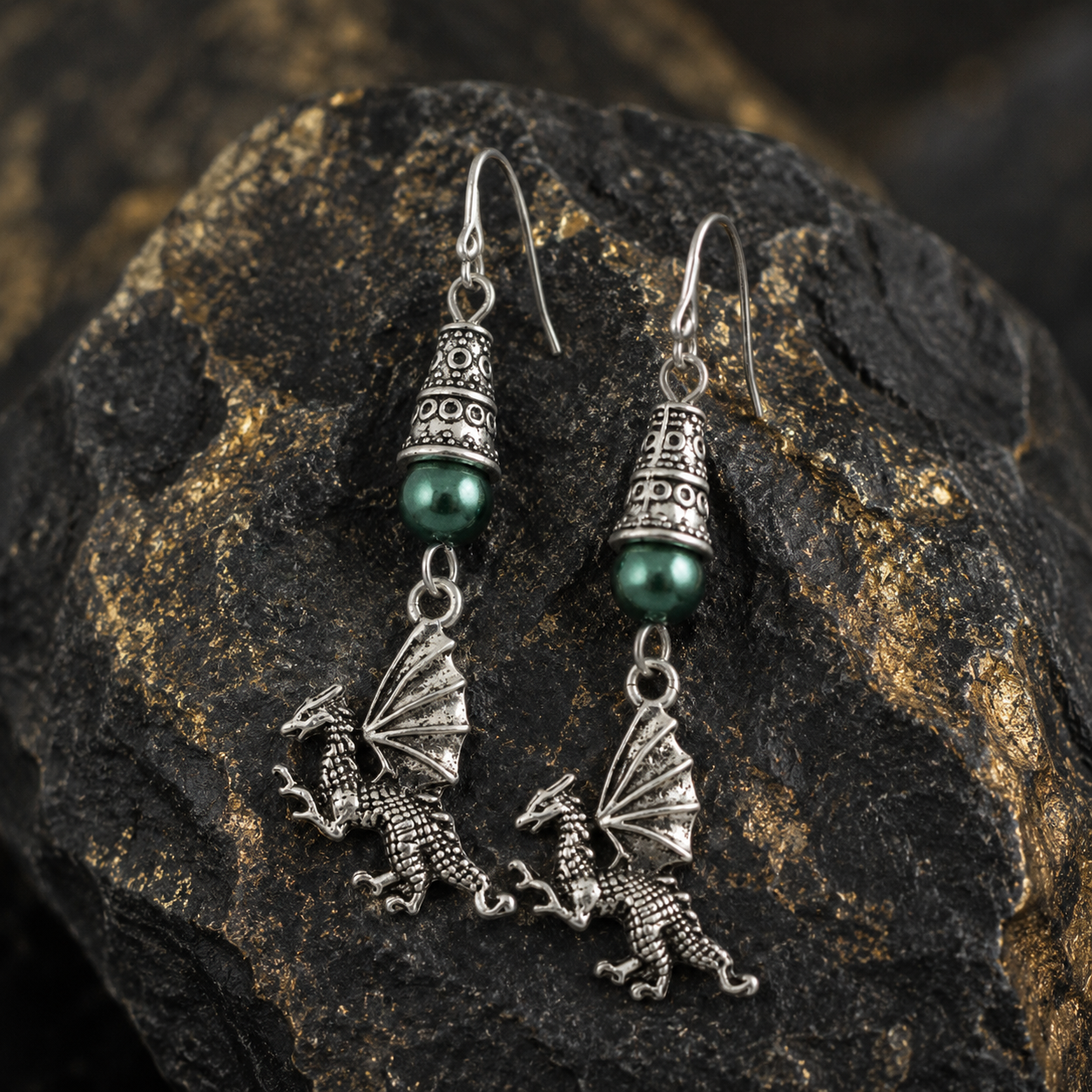 Dragon Earrings Black Gold Rock ChatGTP.png