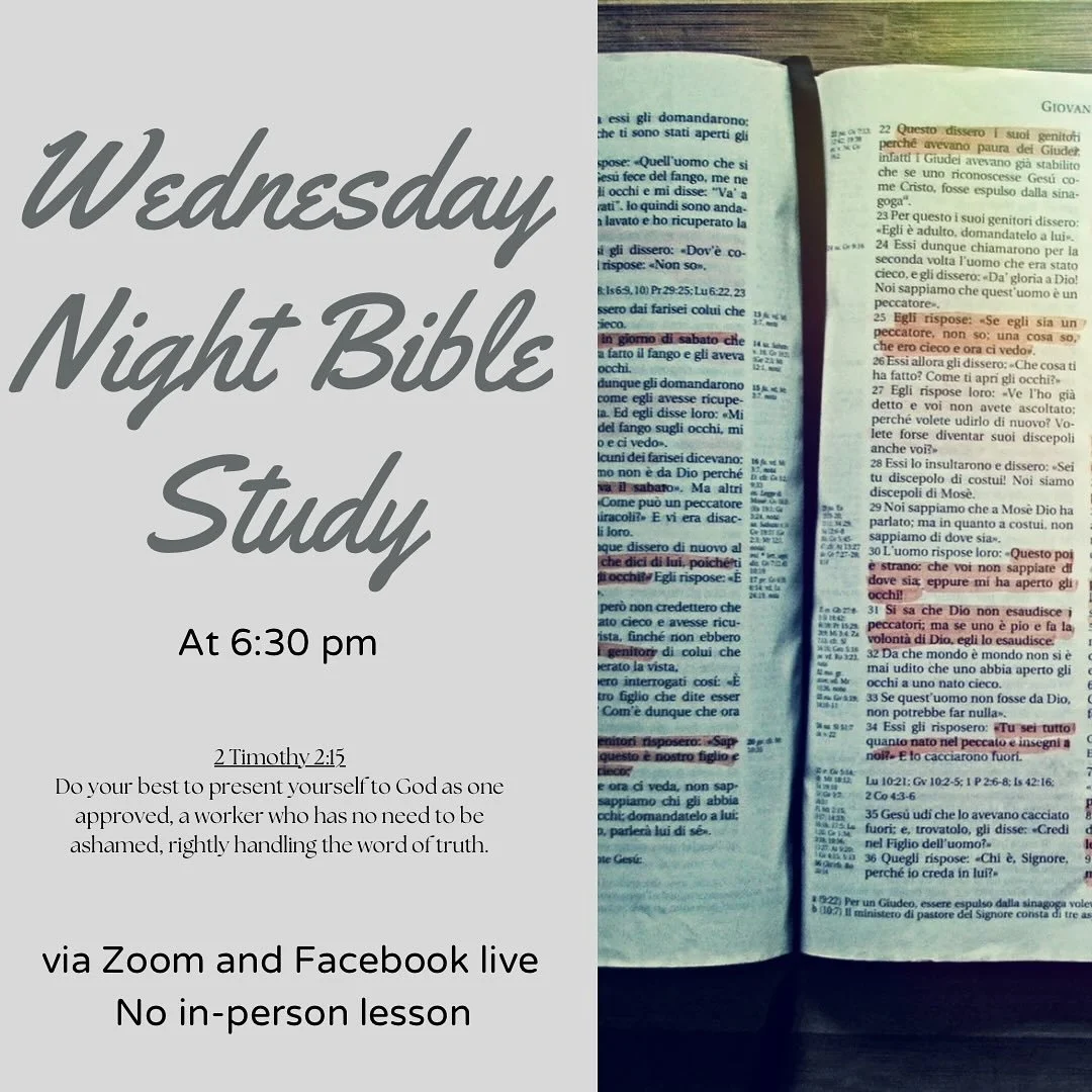 Please log on and join us for a virtual Bible Study, Wednesday August 6th 2025 on Zoom at 6:30 pm. 

God bless

Link below: 

Join Zoom Meeting
https://us02web.zoom.us/j/85375425383?pwd=WW5KMzBBY09ZeWpyV0h2ek9CR3dyQT09

Meeting ID: 853 7542 5383
Pass