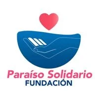 Logo of Paraíso Solidario Foundation featuring a hand holding a heart, with pink and blue colors.