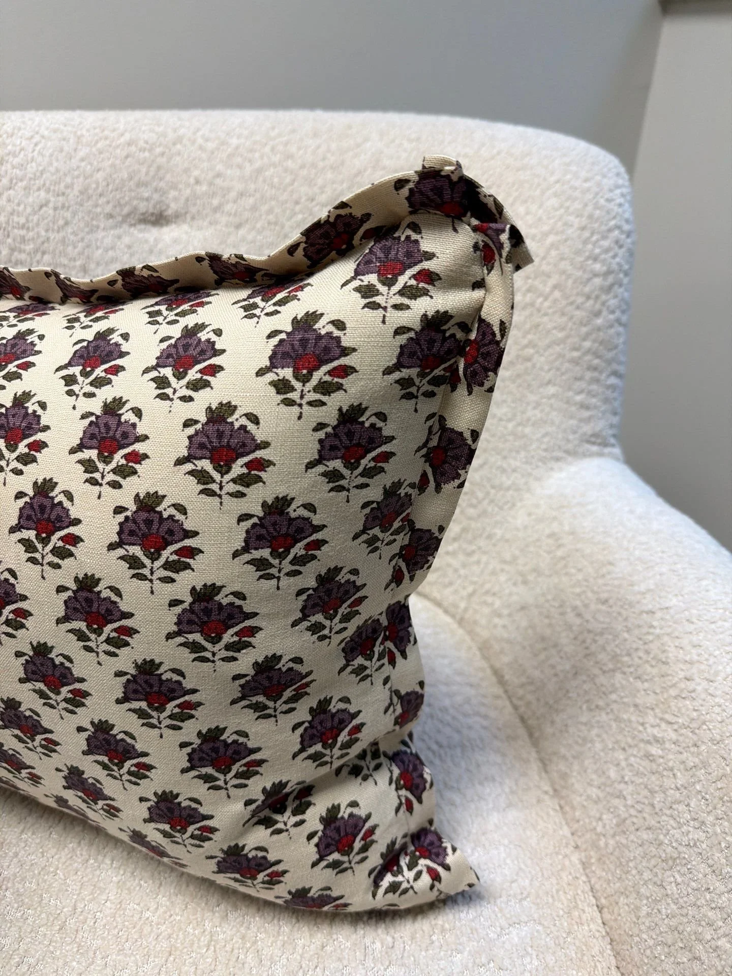 Butterfly Flange on a pillow from LP Studio workroom in Woodinville, WA