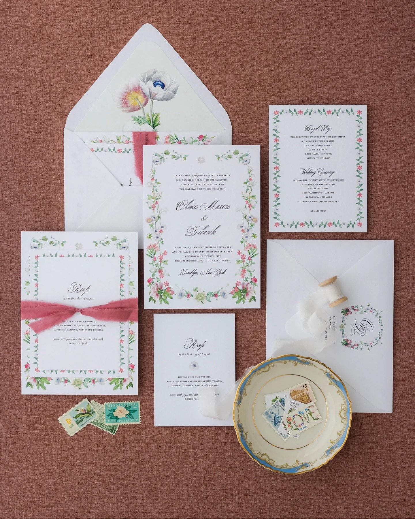 Floral invitation for a wedding at the Brooklyn Botanic Garden 🤍✨ Anemones and peonies were used to hint at the wedding florals, and bright pink + green + touches of navy were used to reflect the color palette 🌸🍃🔹
-
#bespokestationery #weddingsta