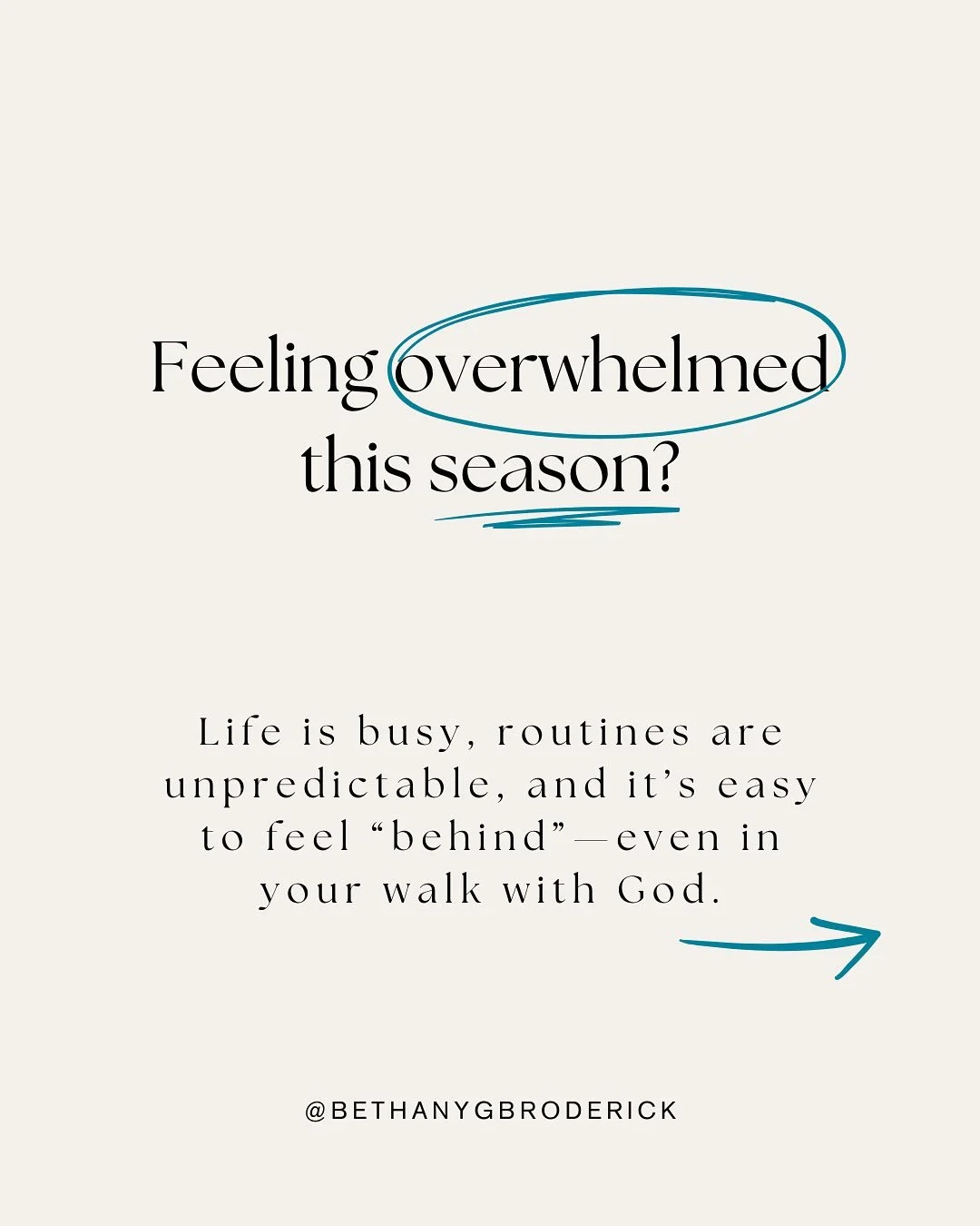 Feeling overwhelmed this season? 🍂 

Life is busy, routines are unpredictable, and it&rsquo;s easy to feel &ldquo;behind&rdquo;&mdash;even in your walk with God.

But you don&rsquo;t have to do it all at once. Jesus invites us to abide in Him throug